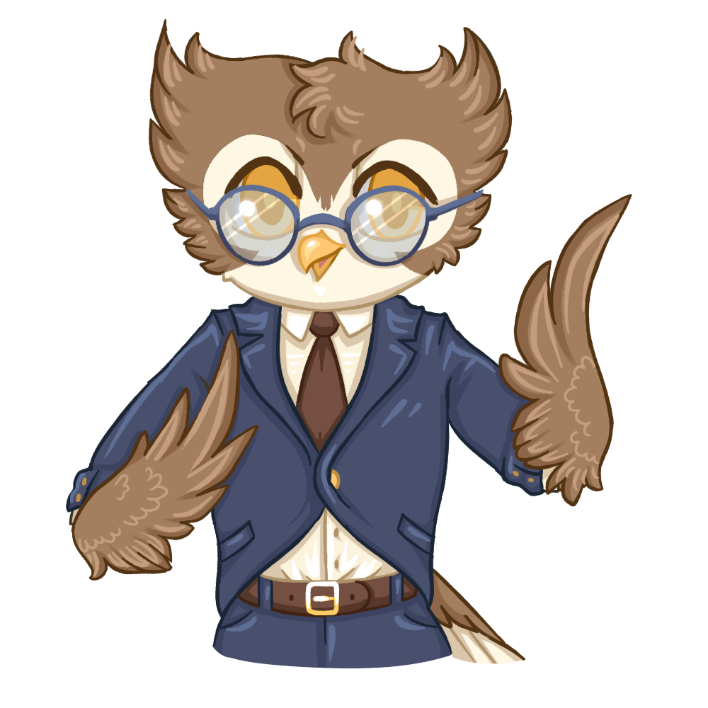 An owl with spectacles and a busines suit, calls himself Marty the Mayor